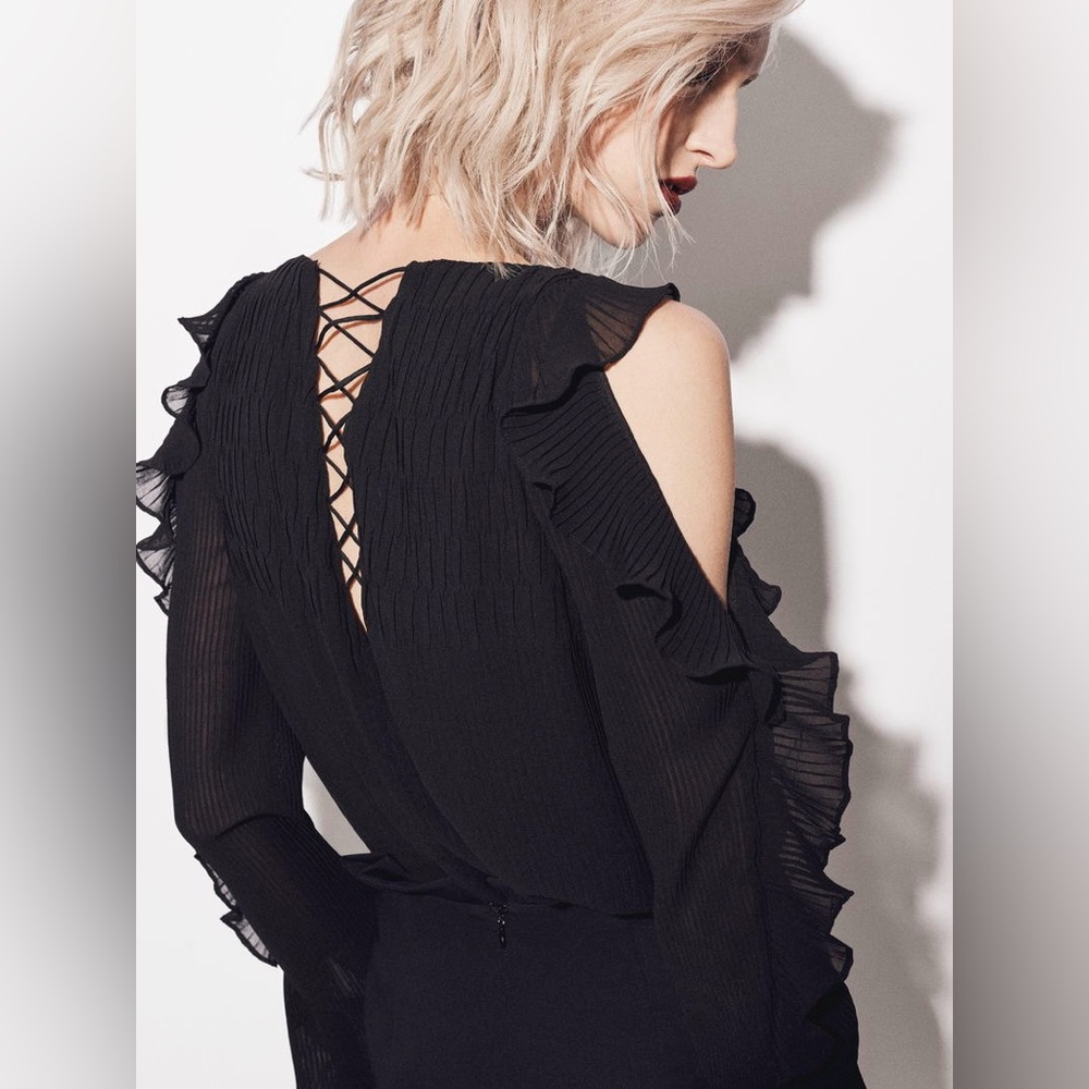 Women's Black Ruffle Cold-Shoulder Blouse